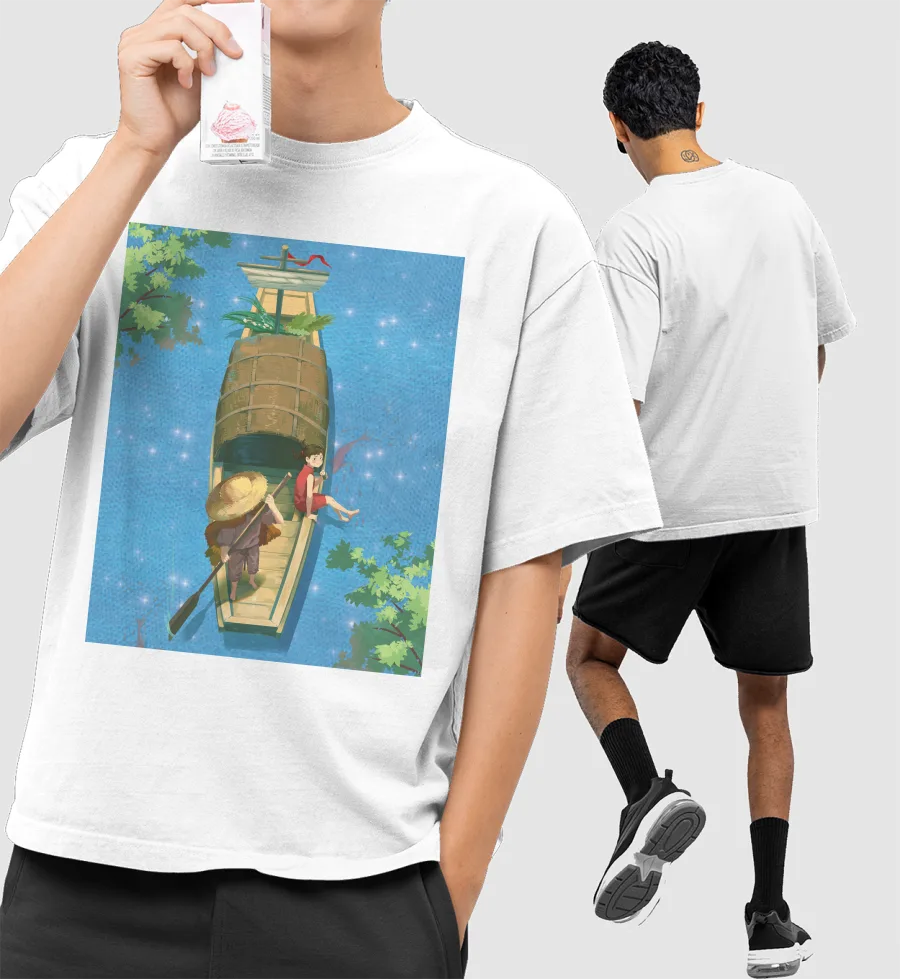 Anime Illustration  Front-Printed Oversized T-Shirt