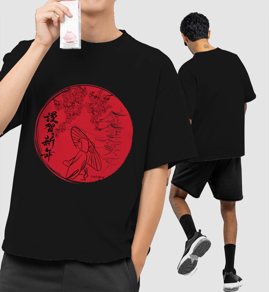 Sakura  Front-Printed Oversized T-Shirt