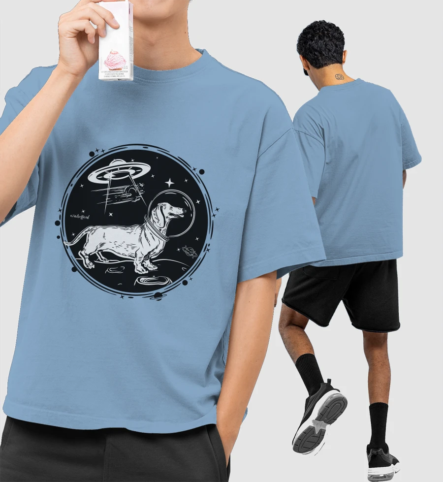 Space Pup Front-Printed Oversized T-Shirt