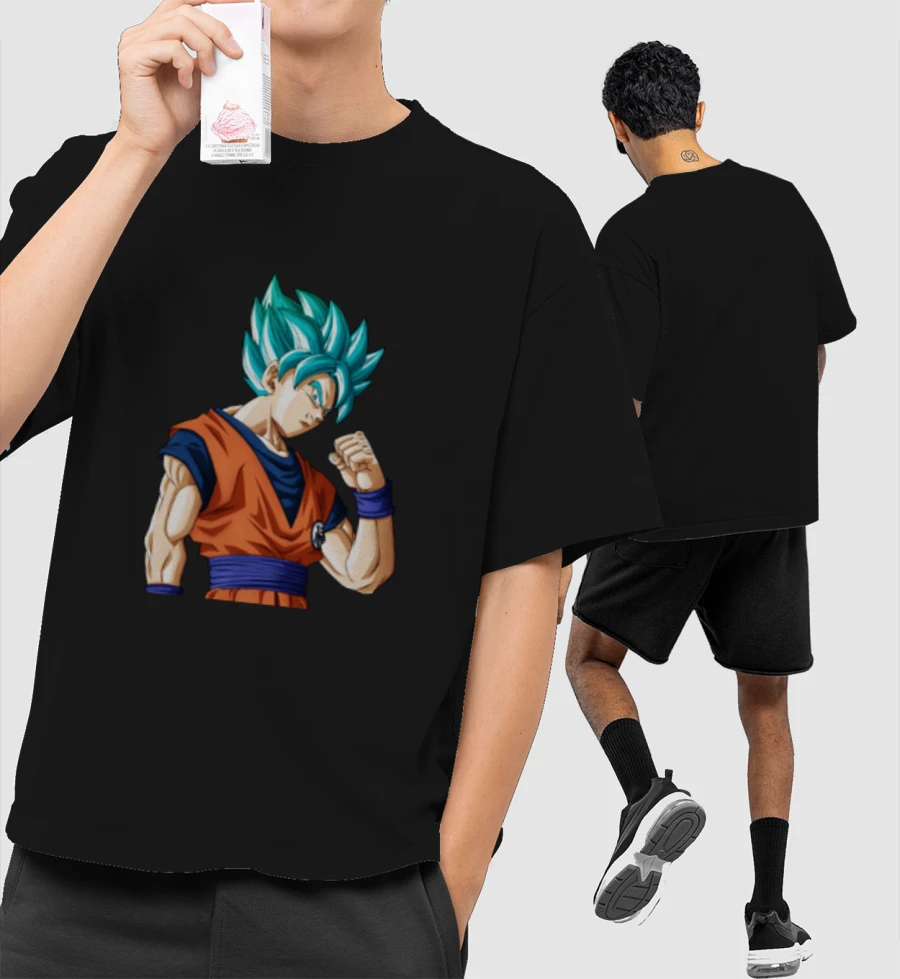 Dragon ball Z Group: SUPER SAIYAN BLUE GOKU Front-Printed Oversized T-Shirt