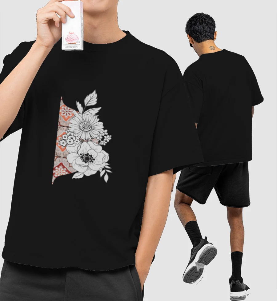 Flower Front-Printed Oversized T-Shirt