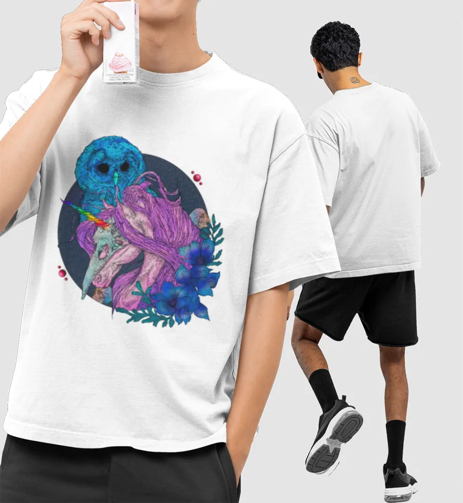 Unicorn Front-Printed Oversized T-Shirt