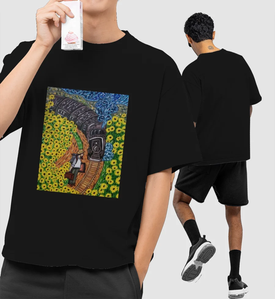 Van Gogh Art Front-Printed Oversized T-Shirt