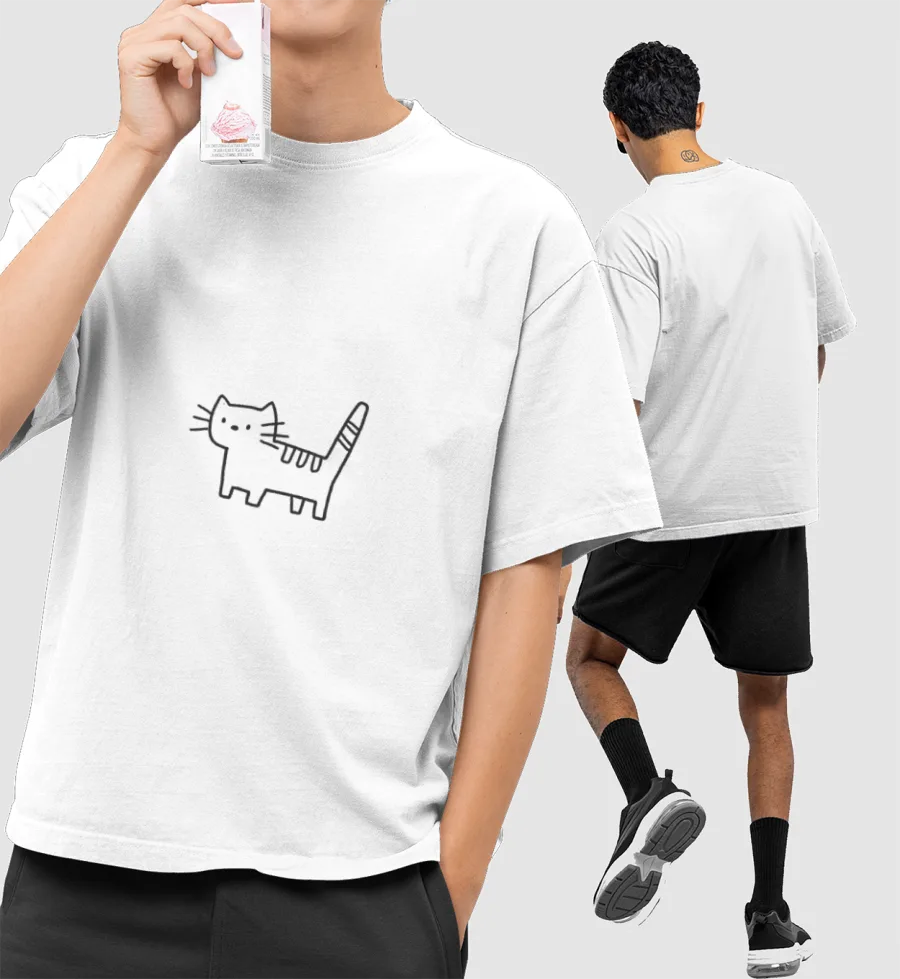 Minimal Cat Front-Printed Oversized T-Shirt