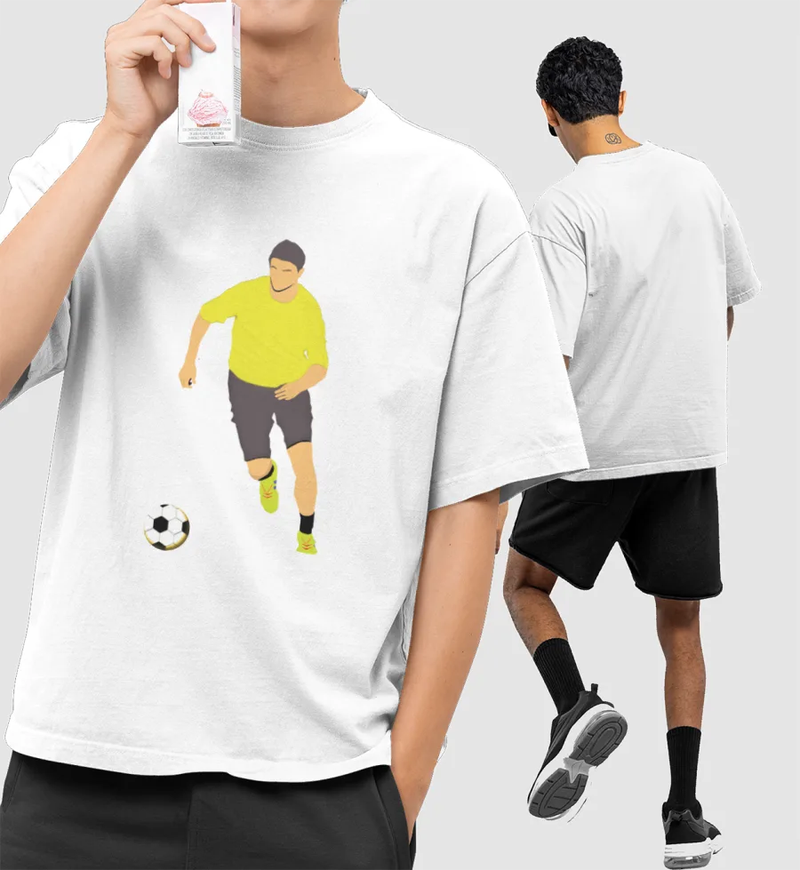 Cool Football Player Illustration Yellow Color Front-Printed Oversized T-Shirt