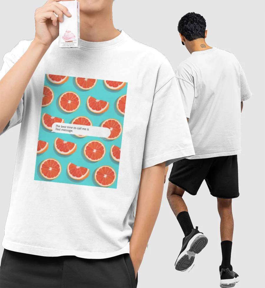 Orange Text Front-Printed Oversized T-Shirt