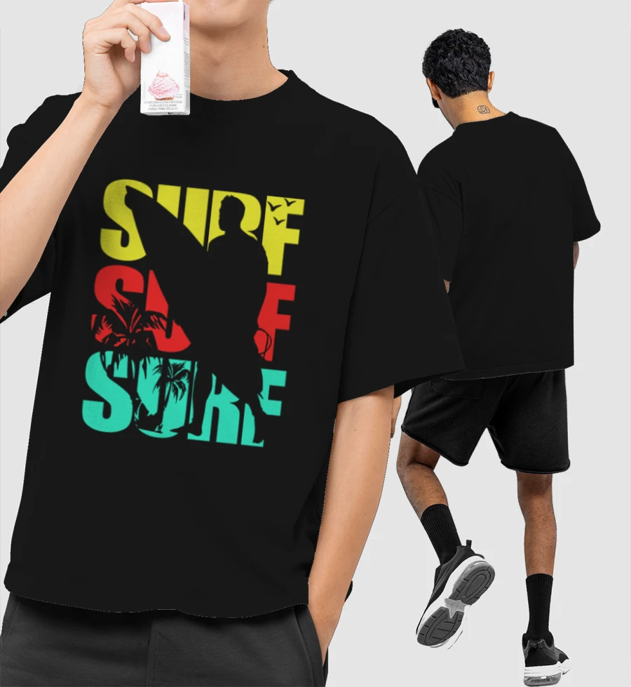 Surfer Surf Board Beach Summer Retro  Front-Printed Oversized T-Shirt