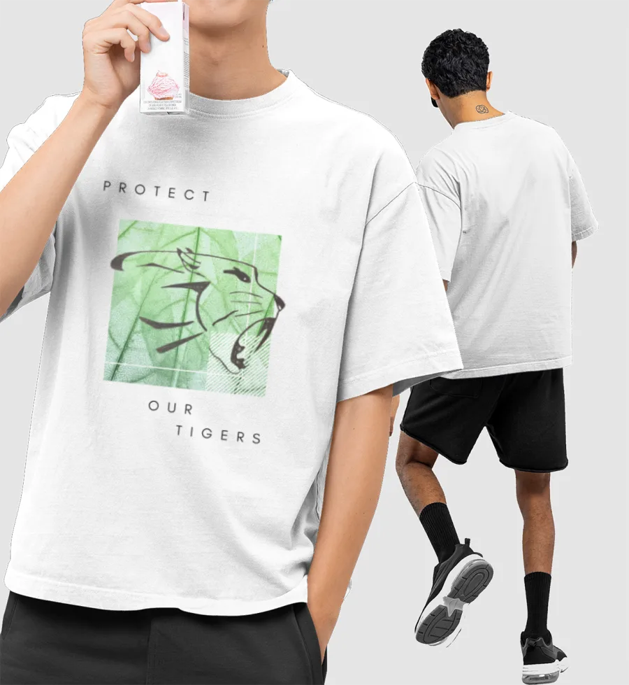 Save tigers Front-Printed Oversized T-Shirt
