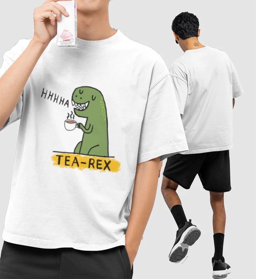 Dinosaur tea design  Front-Printed Oversized T-Shirt