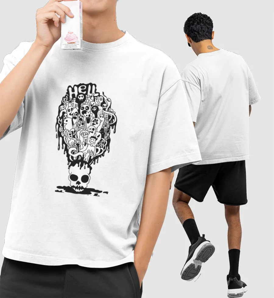 GOTH ED: SKULL DROP Front-Printed Oversized T-Shirt