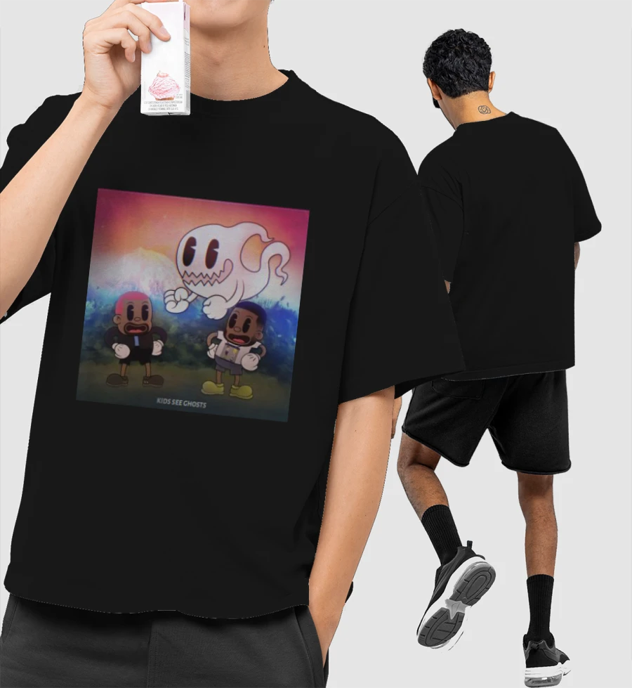 Kids See Ghosts Kid Cudi Kanye West Kid Cudi Front-Printed Oversized T-Shirt