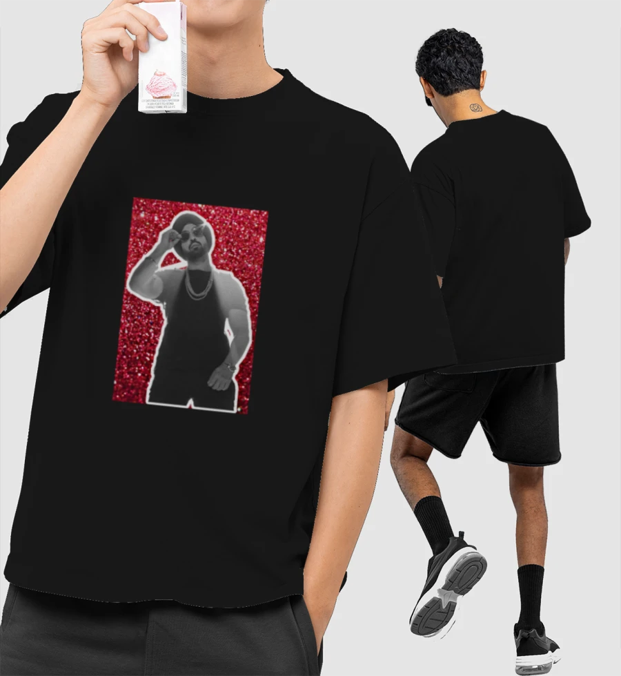 Glittering Dosanjh Front-Printed Oversized T-Shirt