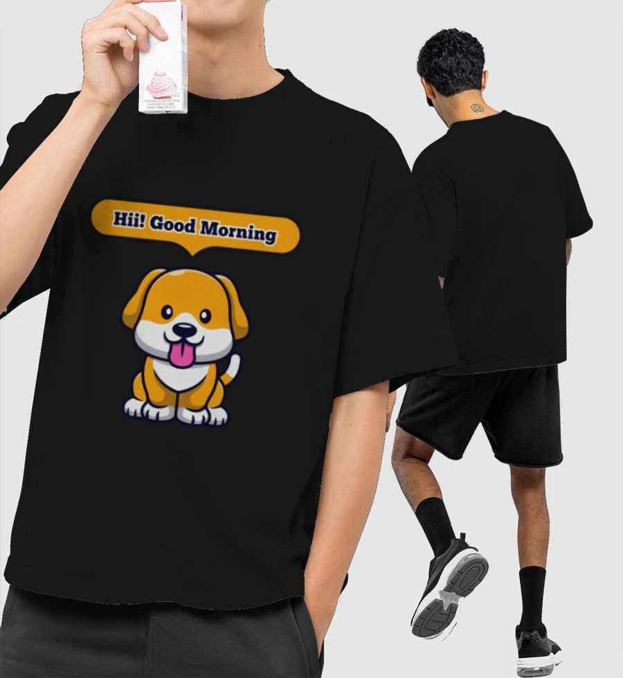 Dog Love, hii good morning Front-Printed Oversized T-Shirt