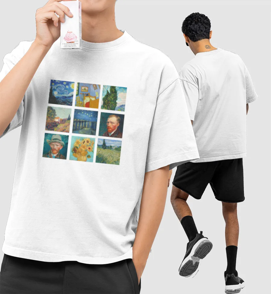 Van gogh art grid Front-Printed Oversized T-Shirt