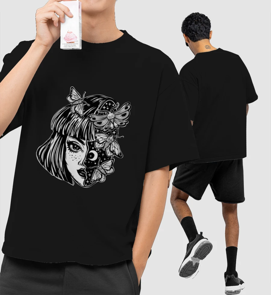 GOTH ED: MOTH QUEEN Front-Printed Oversized T-Shirt