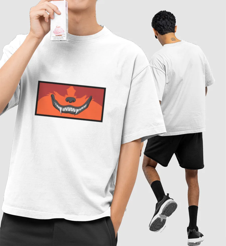 ANIME ED : KURAMA SMILE Front-Printed Oversized T-Shirt