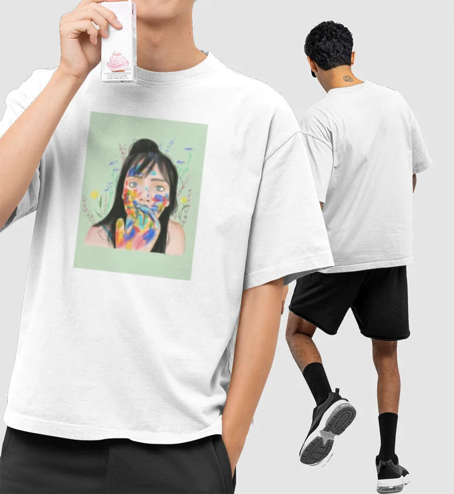 She is art. Front-Printed Oversized T-Shirt