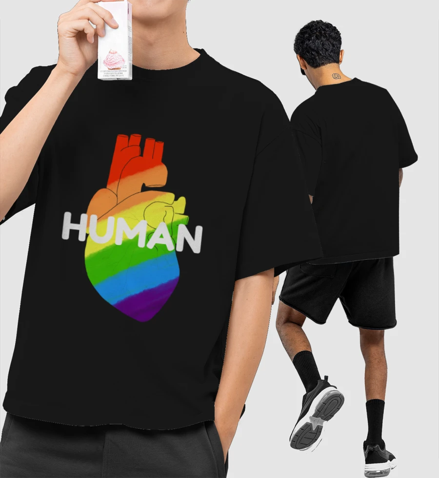 Pride Heart Front-Printed Oversized T-Shirt