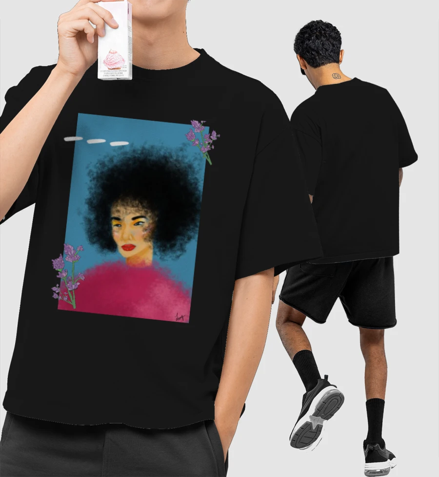 Retro Woman Front-Printed Oversized T-Shirt