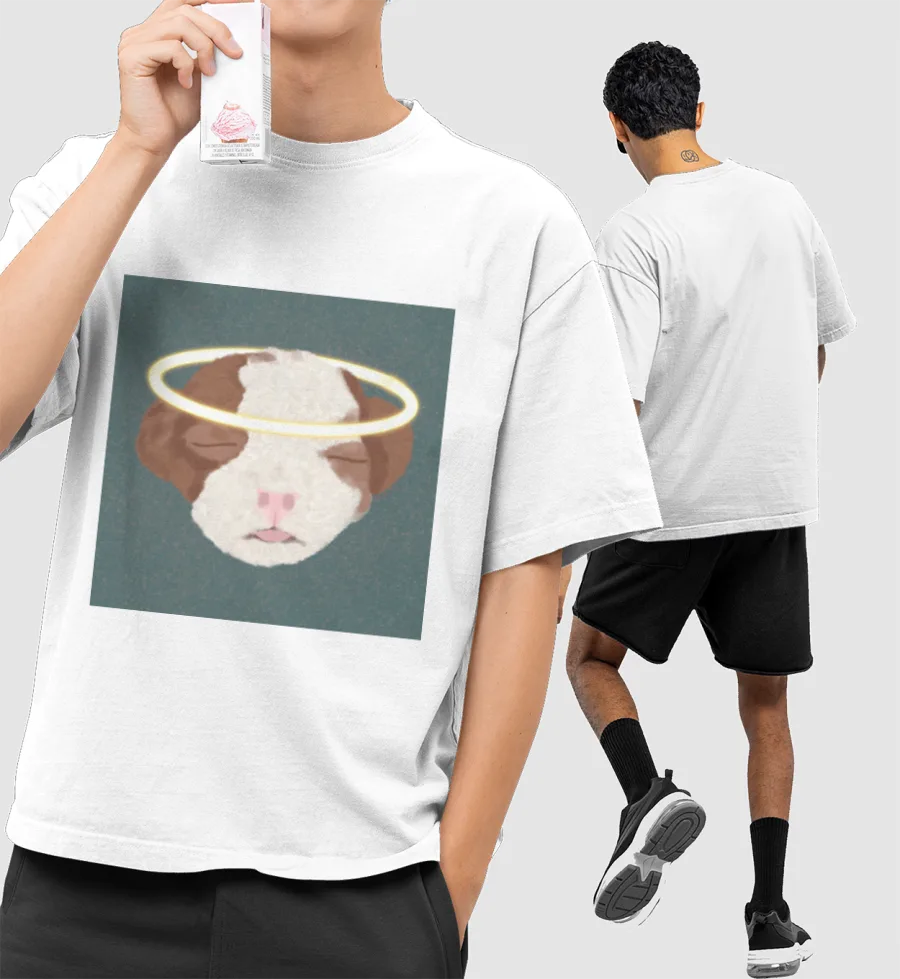 Angelic Puppy Front-Printed Oversized T-Shirt