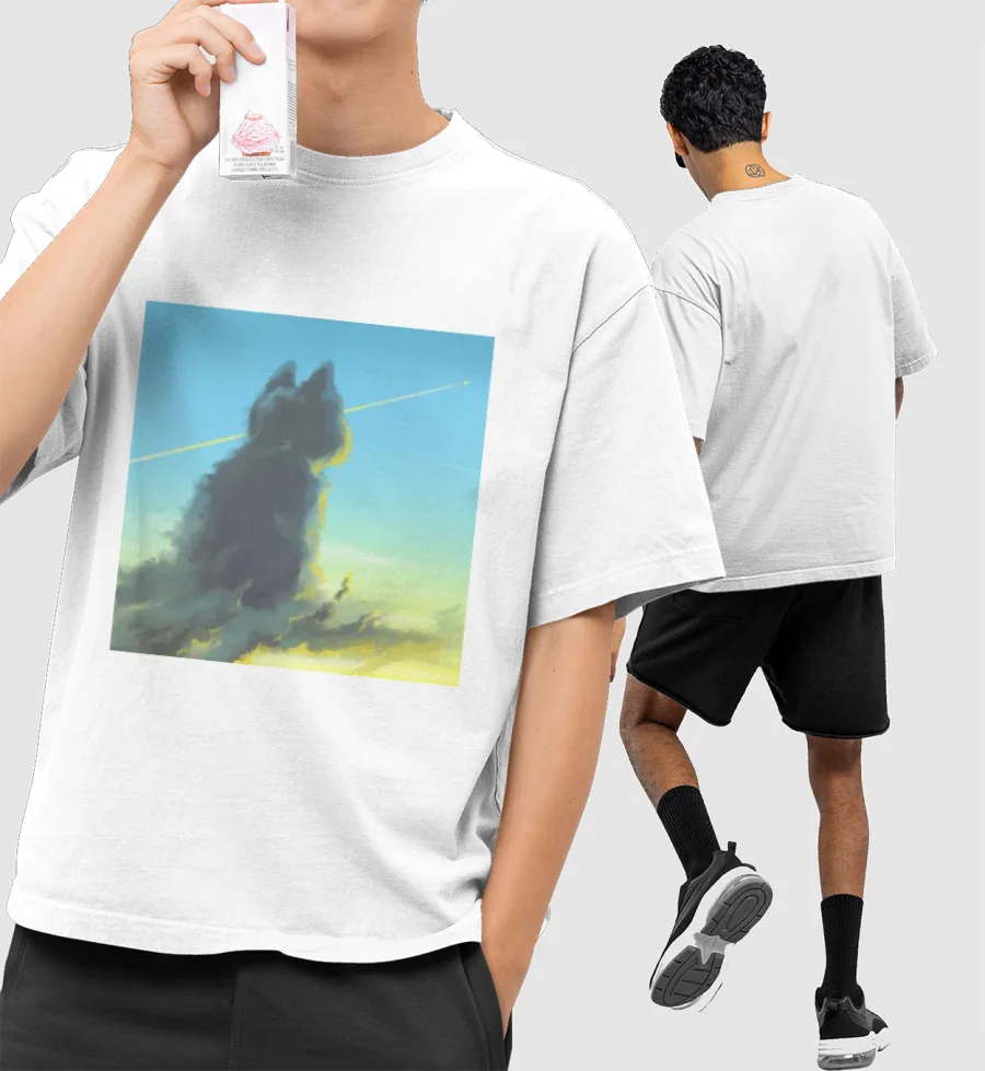 Cat in the clouds Front-Printed Oversized T-Shirt