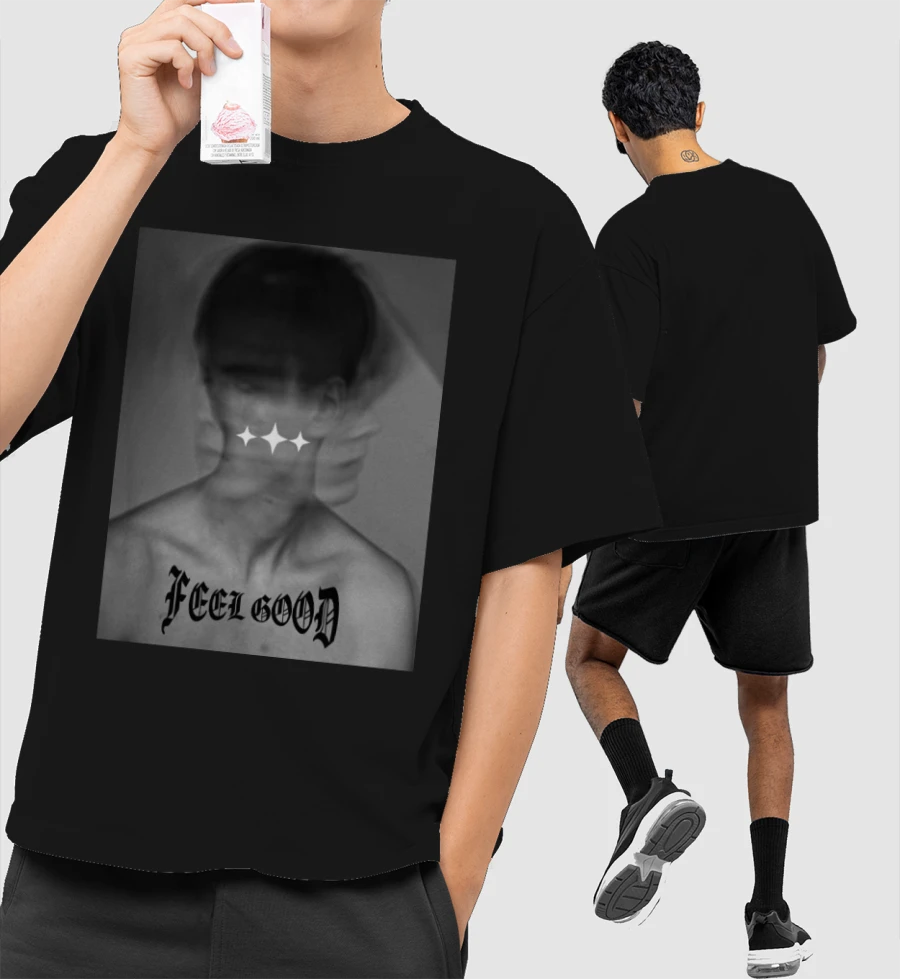 FEEL GOOD Front-Printed Oversized T-Shirt