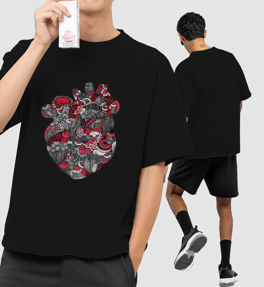 Human Heart Doodle Front-Printed Oversized T-Shirt