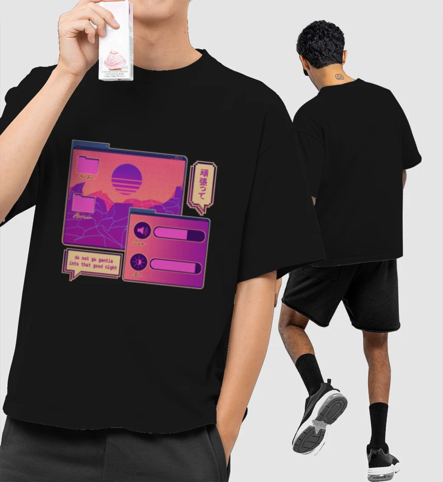 vaporwave retro open tabs Front-Printed Oversized T-Shirt