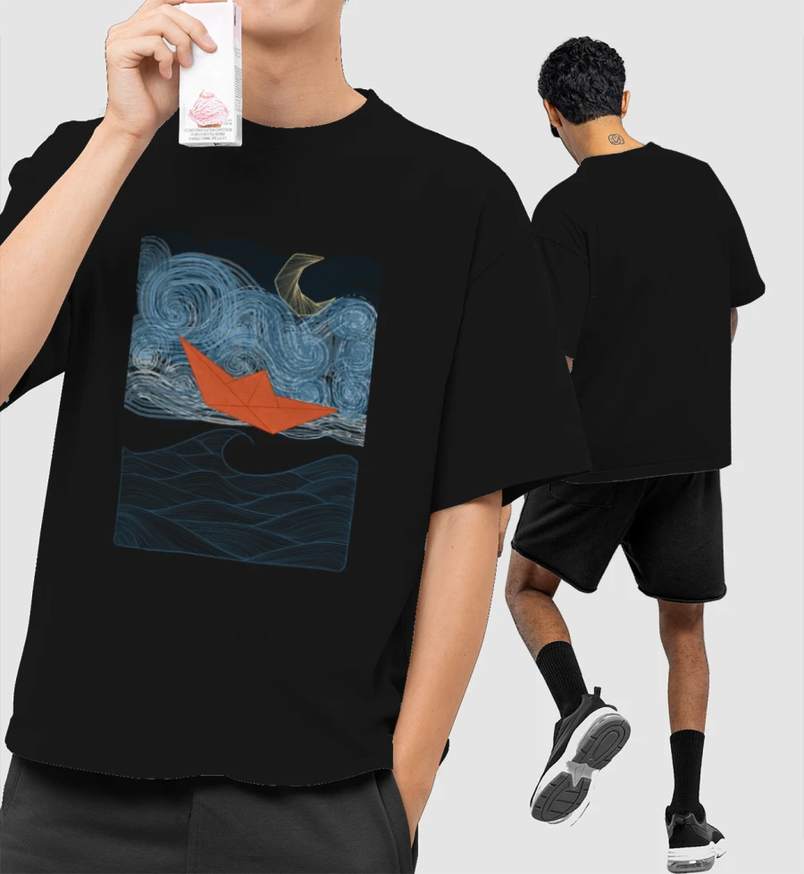 Paper boat dreams Front-Printed Oversized T-Shirt