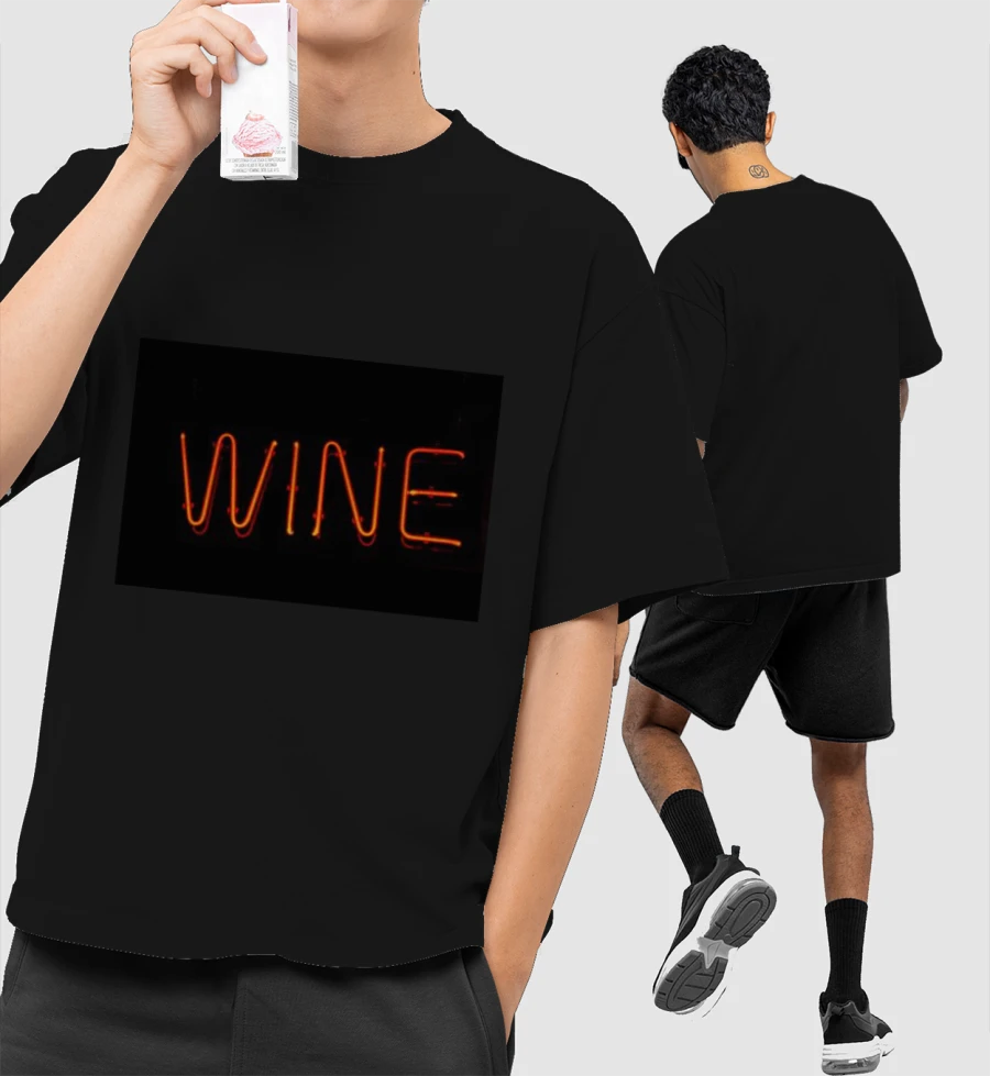 Wine Front-Printed Oversized T-Shirt