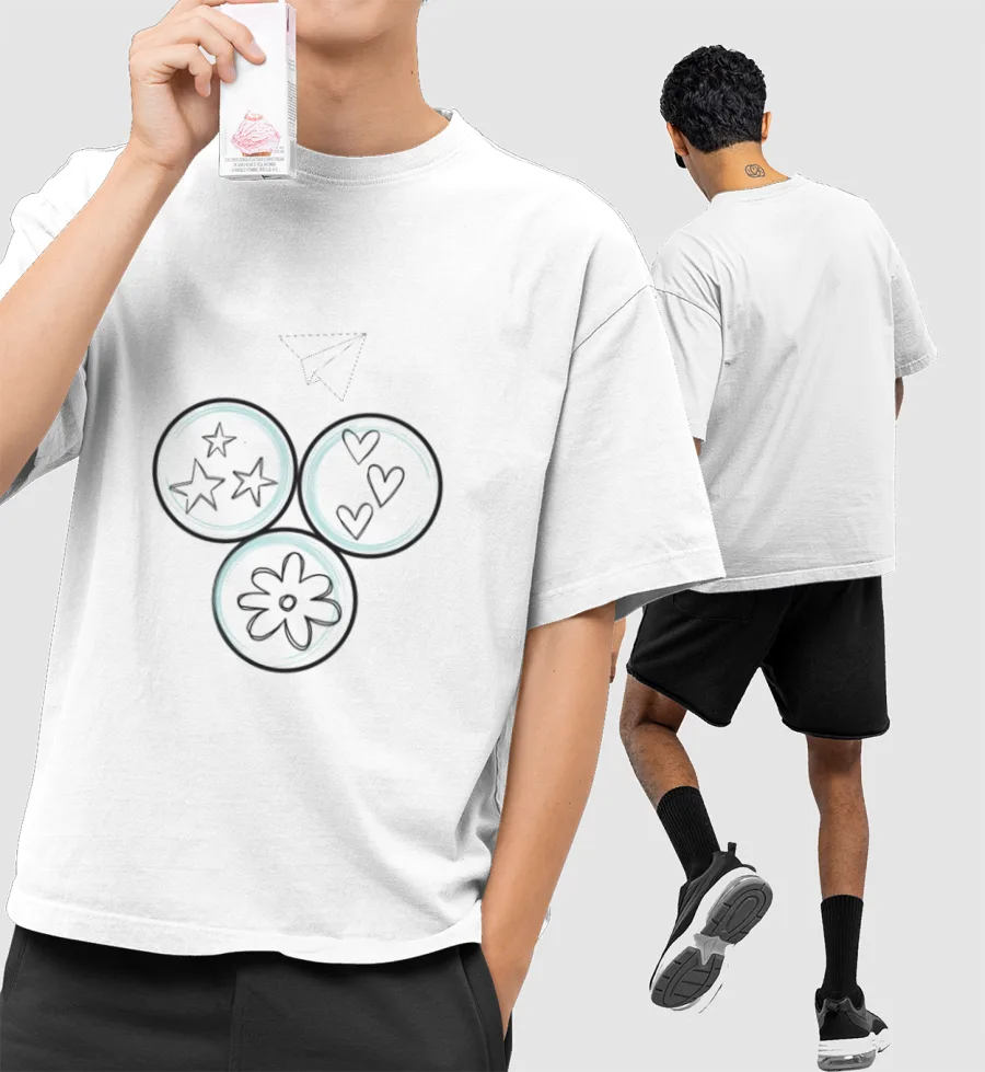 Stars, hearts, flowers circles Front-Printed Oversized T-Shirt