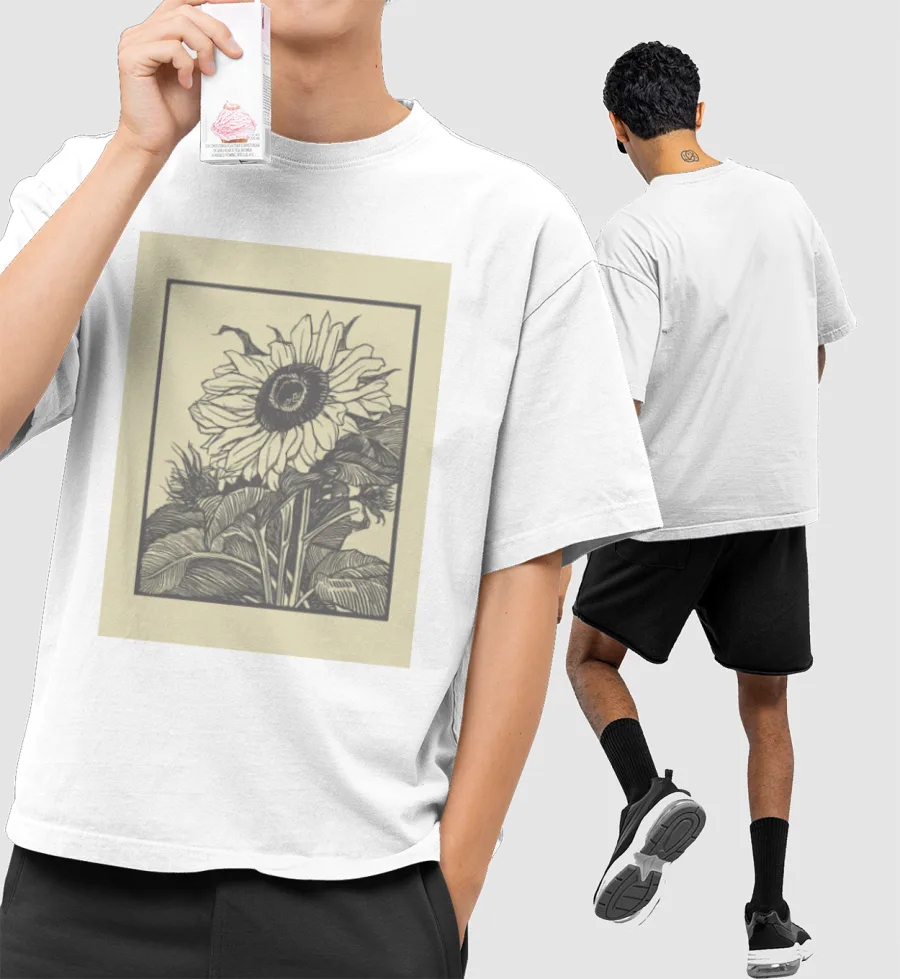 Bloomy sunflower Front-Printed Oversized T-Shirt