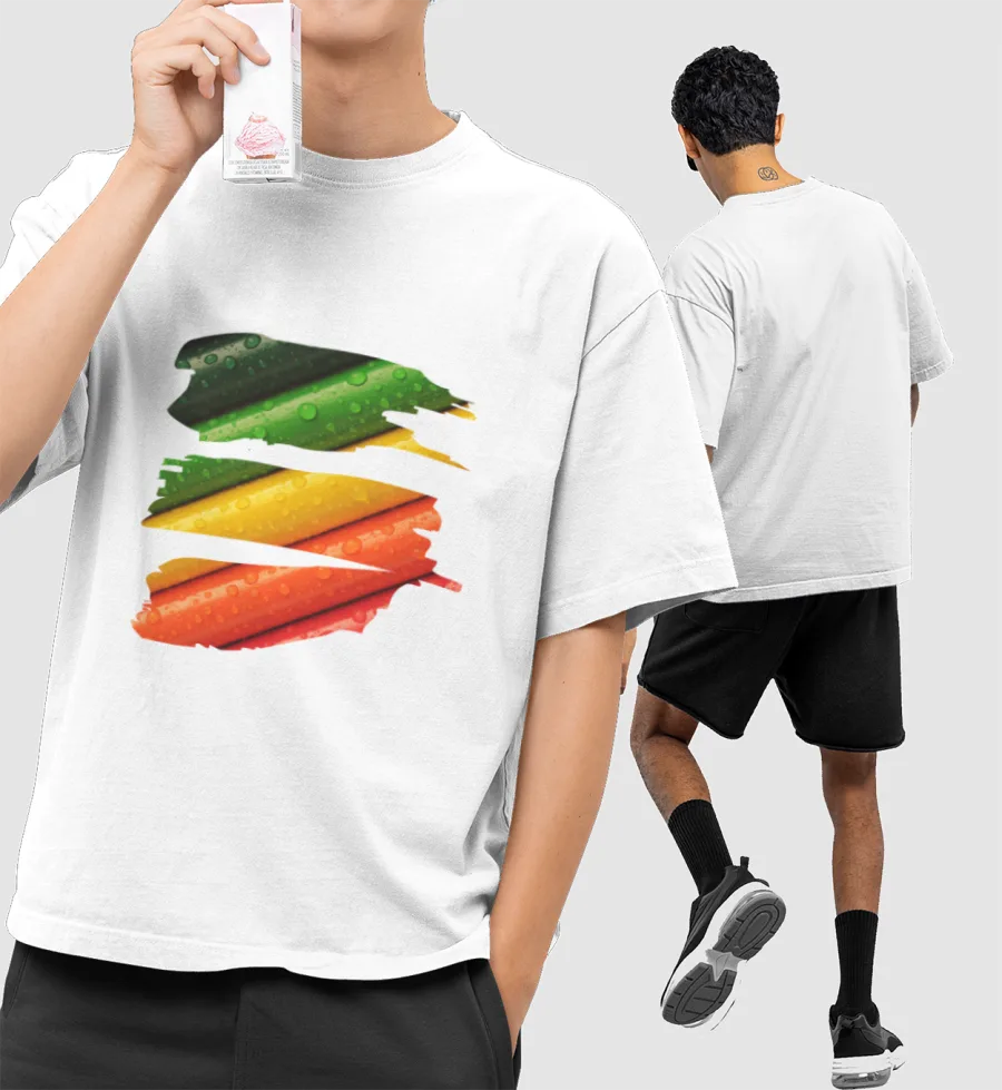 Colour Pencil Front-Printed Oversized T-Shirt