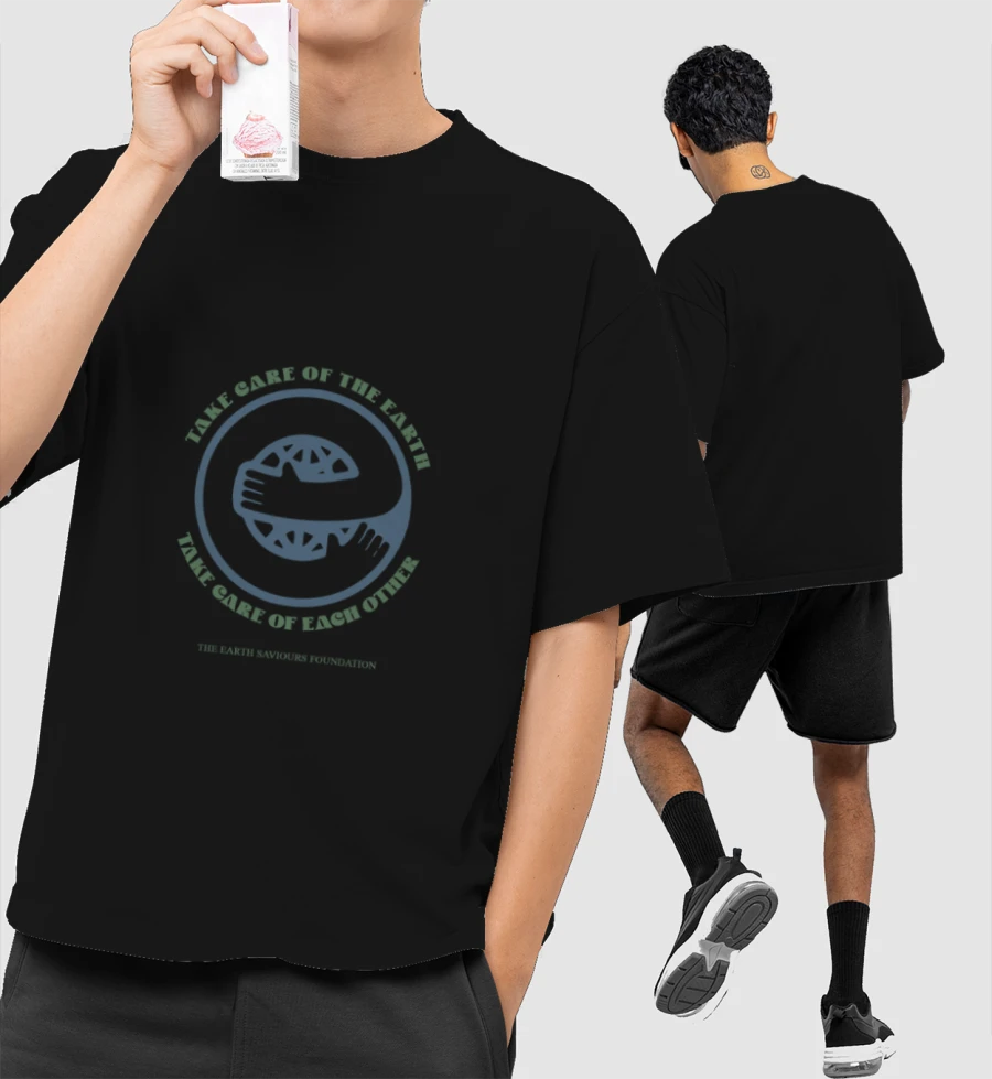 SAVE EARTH  Front-Printed Oversized T-Shirt