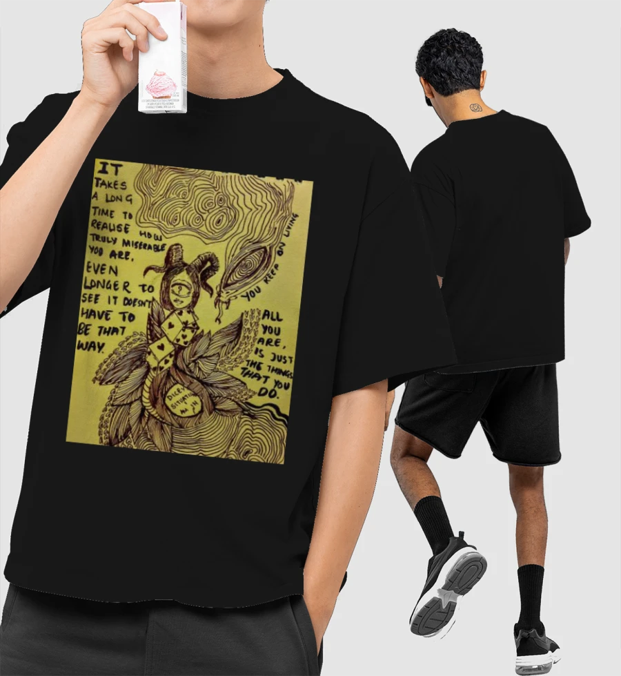 misery & acceptance Front-Printed Oversized T-Shirt