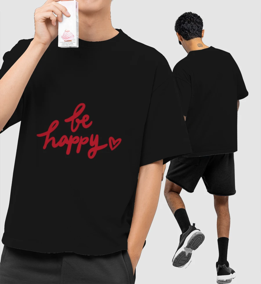 Happy Signature Front-Printed Oversized T-Shirt