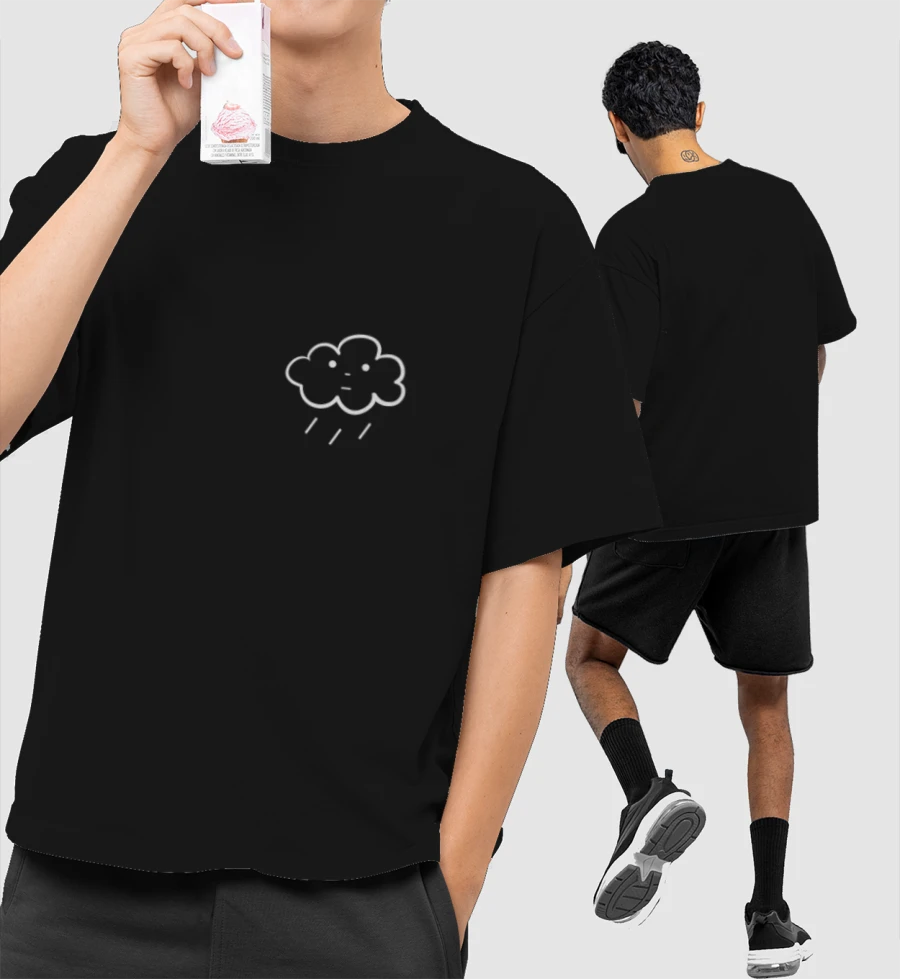 Rainy cloud white Front-Printed Oversized T-Shirt