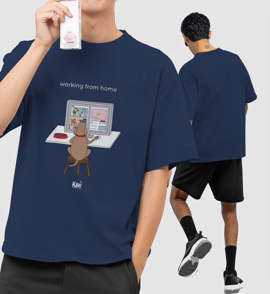 Doggo Working From Home Front-Printed Oversized T-Shirt