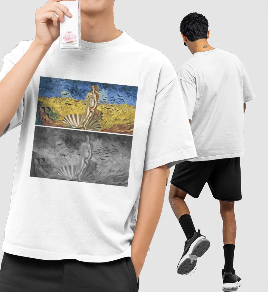  Van Gogh × Botticelli  Front-Printed Oversized T-Shirt