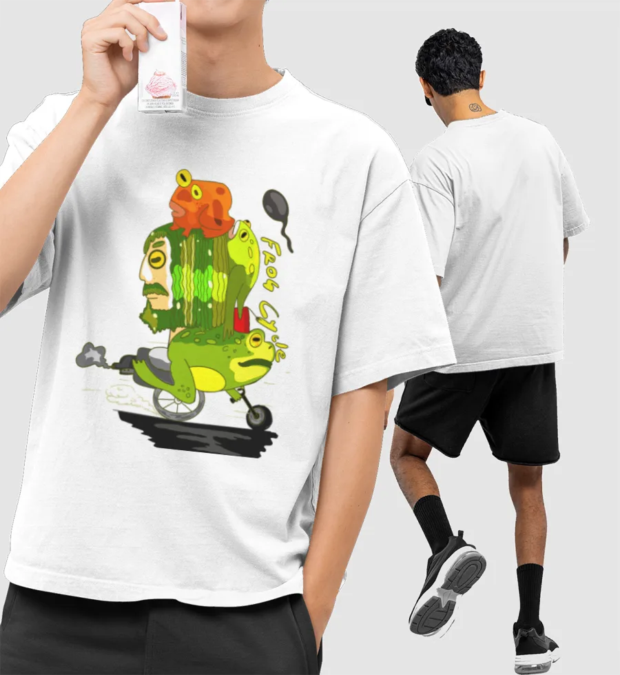 Frog Cycle Front-Printed Oversized T-Shirt