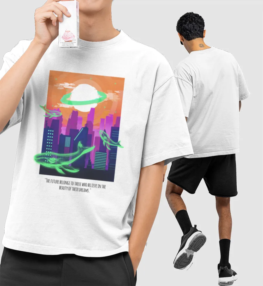 CYBER CITY Front-Printed Oversized T-Shirt