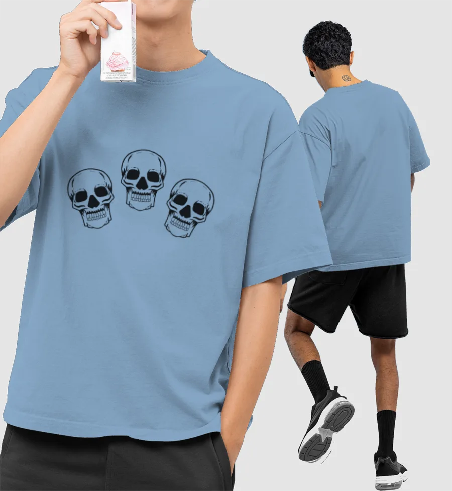 Skull bubble Front-Printed Oversized T-Shirt