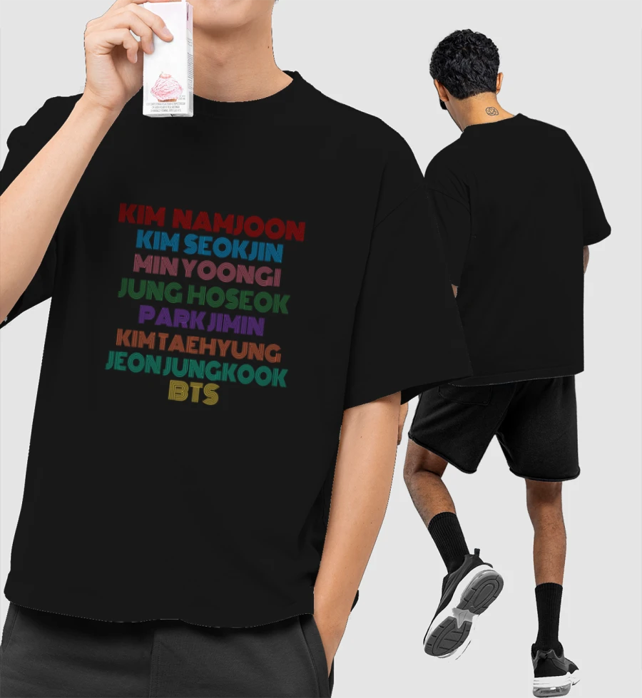 BTS OT7 DYNAMITE TYPOGRAPHY  Front-Printed Oversized T-Shirt