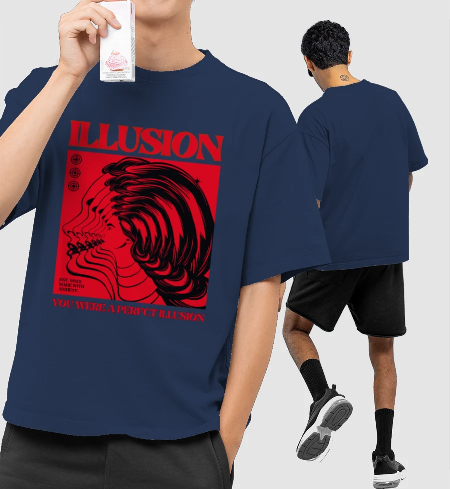 Illusion Front-Printed Oversized T-Shirt