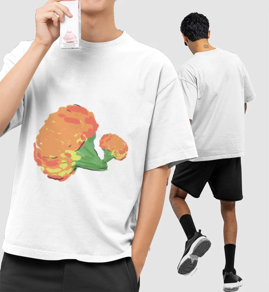 Zendu Marigold Flower Front-Printed Oversized T-Shirt