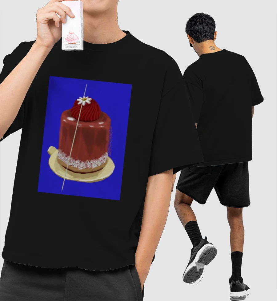 Berry Vanilla Red Dessert Front-Printed Oversized T-Shirt