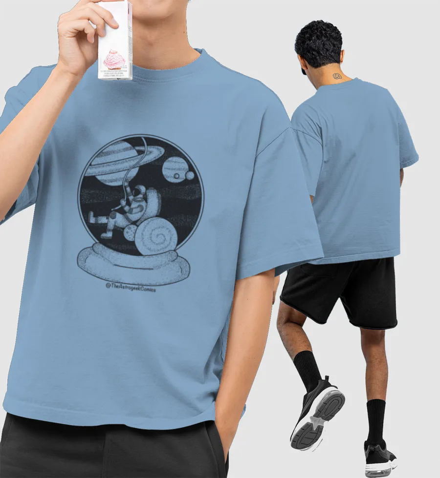 Space Globe Front-Printed Oversized T-Shirt