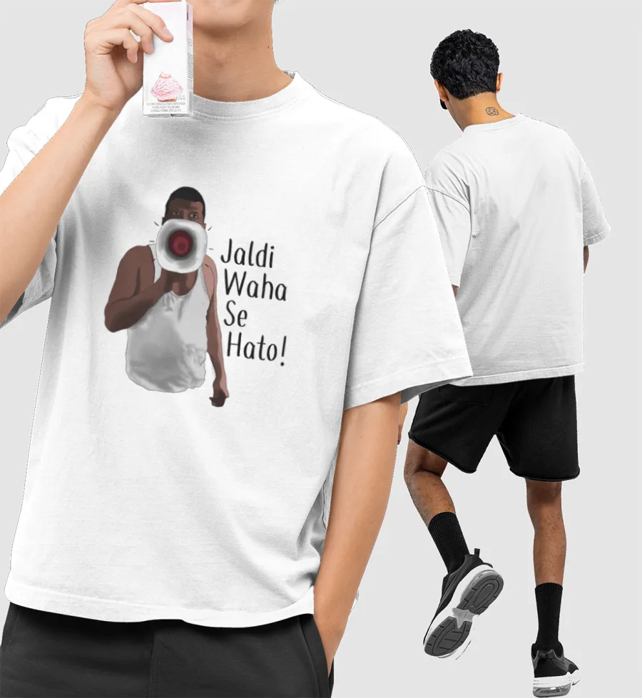 JALDI WAHA SE HATO Front-Printed Oversized T-Shirt