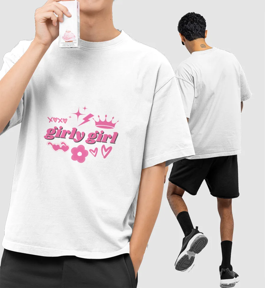 girly girl Front-Printed Oversized T-Shirt