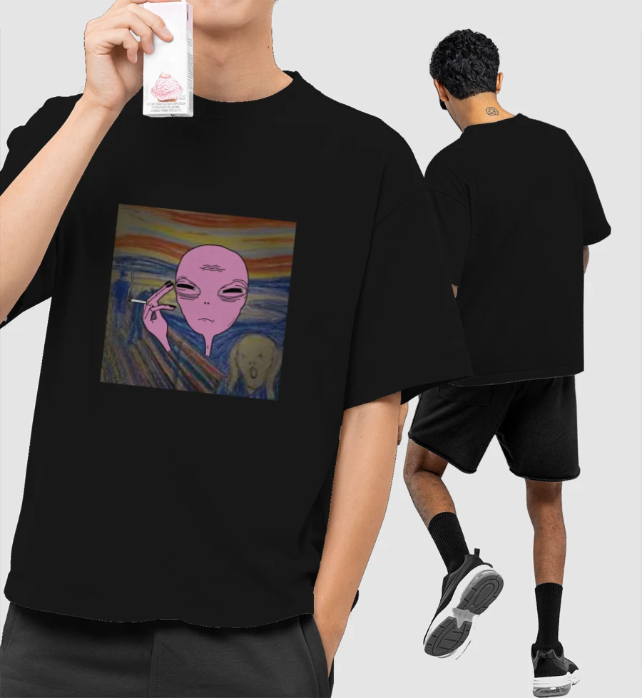 Smoking Scream Front-Printed Oversized T-Shirt